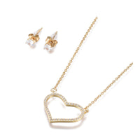 304 Stainless Steel Set Zirconia Necklace Stud Earrings Gold 18.7" P716