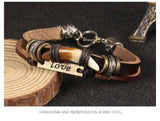 Genuine Leather Hemp Wood Bracelet Brown Luchy Charm Wood Alloy Beads G370