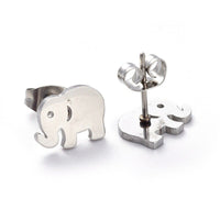 304 Stainless Steel Stud Earrings Elephant Silver Color 8x11mm Pin: 0.7mm A204Sp