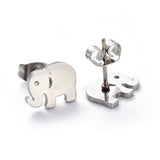 304 Stainless Steel Stud Earrings Elephant Silver Color 8x11mm Pin: 0.7mm A204Sp