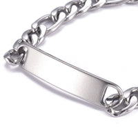 Stainless Steel Figaro Chain ID Bracelet Lobster Silver 9 Inches 23cm Z233