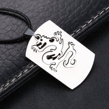 Men's Unisex Stainless Steel Leather Pendant Necklace Military Tag Dragon L2