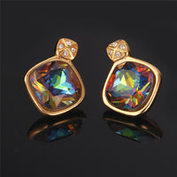 Gold Plated  Earrings Crystal Rhinestone Fany Stone Square Drop green L144