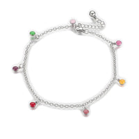 Stainless Steel Charm Anklet Bracelet Enamel Charms Round Platinum 10.6" Z18