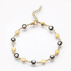 Stainless Steel Link Bracelet Enamel Lobster Flower Evil Eye Blue 7.2" P246