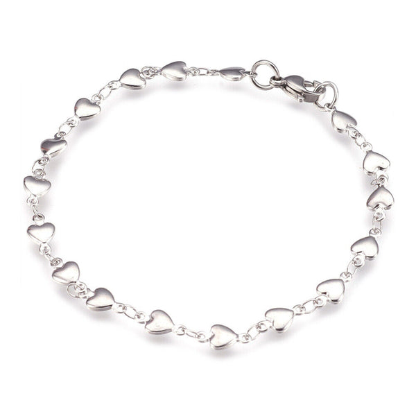 Stainless Steel Link Bracelet Lobster Heart Silver 8.4inches 21.5cm 5mm Z82