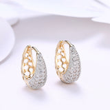 Yellow Gold Plated Earrings  Hoop Huggies AAA Zirconia Latch Back Clasp L572