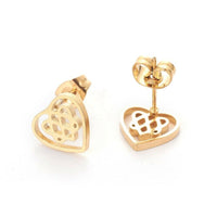 Stainless Steel Set Earring Pendant Necklace Heart Gold 18" P844