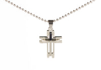 Stainless Steel Cross Pendant Beads Necklace Unisex Silver L156