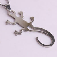 316L Stainless Steel Pendant 1.15X2.16 Inch Gecko  Silver Necklace 22" B137