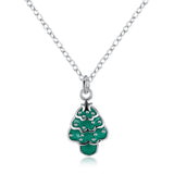 Brass Enamel Pendant Necklace Christmas Tree Green Silver 17.7" P22