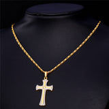 Gold Plated  Necklace Pendant Two Tone Gold Cross Religious Mens Unisex L66