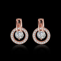 Rose Gold Plated Earrings Stud AAA Zirconia Push Back .48" L317