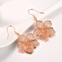 Rose Gold Plated Earrings Drop Dangle Fish Hook Antiallergic Flower.84" L249