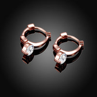 Rose Gold Plated Earrings Hoop Huggies AAA Zirconia  Latch Back Clasp L463
