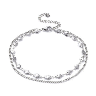 304 Stainless Steel Multi-Strand Anklet Bracelet Lobster Heart Silver 9.2" Z9