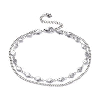 304 Stainless Steel Multi-Strand Anklet Bracelet Lobster Heart Silver 9.2" Z9