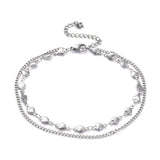 304 Stainless Steel Multi-Strand Anklet Bracelet Lobster Heart Silver 9.2" Z9