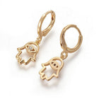 Dangle Hoop Earrings Zirconia Hand Hamsa Evil Eye Gold 27mm 1mm P140