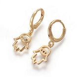 Dangle Hoop Earrings Zirconia Hand Hamsa Evil Eye Gold 27mm 1mm P140