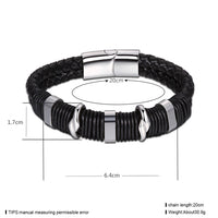 Stainless Steel Leather Bracelet 8 Inches 14MM Slide L364