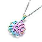 Stainless Steel Set Stud Earring Pendant Necklace Flower 17.7" Pin 0.8mm P489
