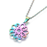 Stainless Steel Set Stud Earring Pendant Necklace Flower 17.7" Pin 0.8mm P489