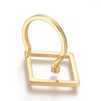 304 Stainless Steel Hollow Rings Rhinestone Rhombus Gold Adjustable 17mm Z717