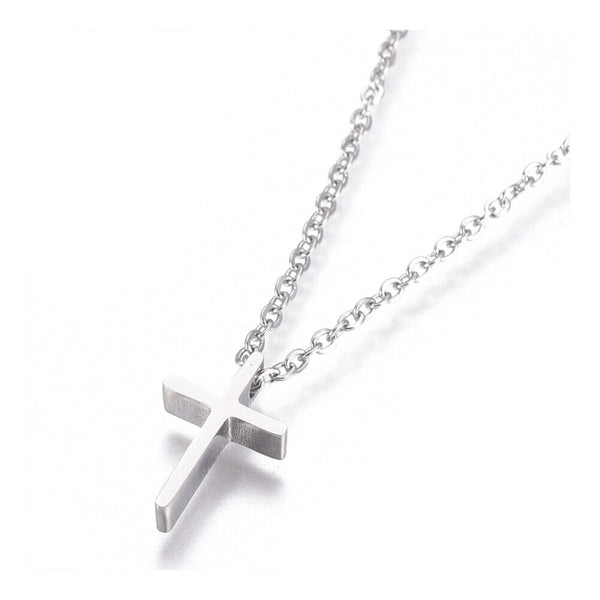 Stainless Steel Pendant Necklace Chain Lobster Cross Silver Color 18" 1.5mm A216