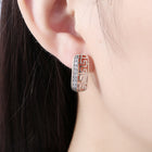 Yellow Gold Platinum Plated Earrings Hoop Huggies Zirconia Latch Back Clasp L545