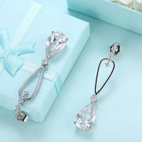Platinum Plated Earrings Drop Dangle AAA Zirconia Push Back Clasp L579