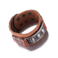 Leather Bracelet Brown Button Clasp L451