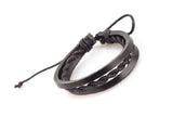 Genuine Leather Handmade Bracelet Men's Unisex  Wrap Tribal  Black Adjust H224