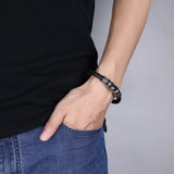 Stainless Steel Leather Bracelet 7.87 Inch  Silver Black Magnetic Clasp L359