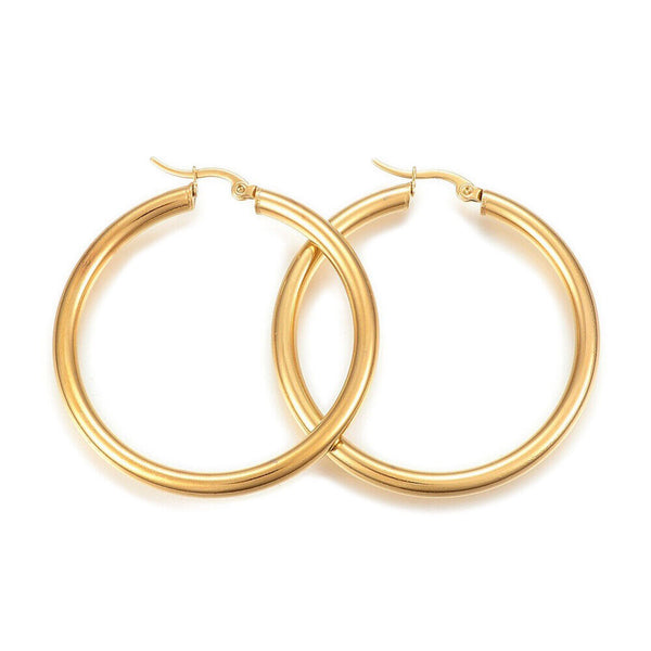 304 Stainless Steel Hoop Earrings Gold 50x48x4mm Pin 1x0.8mm  P584