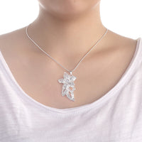 Sterling Silver Plated Necklace  Women's Pendant Flower Zirconia Lobster B370