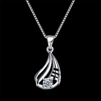 Sterling Silver Necklace Pendant Drop AAA Zirconia 18" 1MM Lobster Clasp B455