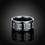 Stainless Steel Band Wedding Ring Black Men's Unisex Roman Numbers B426