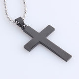 316L Stainless Steel Pendant  1.01X1.67 Inch Cross  Black  Necklace 22" B126