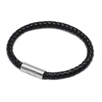 Braided Leather Cord Bracelets Stainless Steel Magnetic Clasp Black 7.8" P527