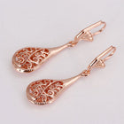 Rose Gold Filigree Teardrop Lever Back Drop Dangle Earrings L130