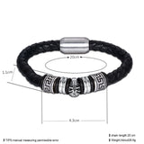 Stainless Steel Leather Bracelet 7.87 Inch  Silver Black Magnetic Clasp L359