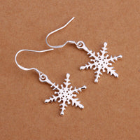 Sterling Silver Plated Chandelier Snowflake Hoop Pierced Earrings L156