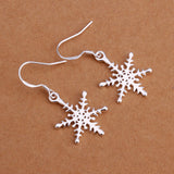 Sterling Silver Plated Chandelier Snowflake Hoop Pierced Earrings L156