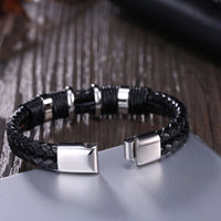 Stainless Steel Leather Bracelet  Skull Silver 7.5 Inches 17.2MM Magnetic  L343