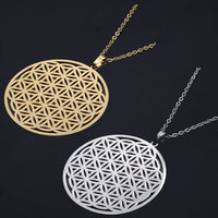 Stainless Steel Pendant Necklace Lobster Flower of Life Silver 17.7" 1.5mm Z605