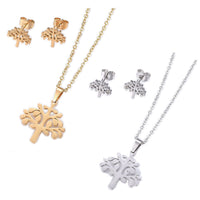 Stainless Steel Set Earrings Pendant Necklace Tree Gold Necklace 18" P807