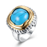 Platinum Plated Halo Ring Womens Gold Kallaite Stone Blue B505