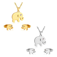 316L Stainless Steel Womens Unisex Set 18 Inch Necklace Earrings Elephan Y94