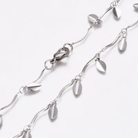 Stainless Steel Leaf Charm Necklace Bar Necklace Lobster Silver 17.5" Z470